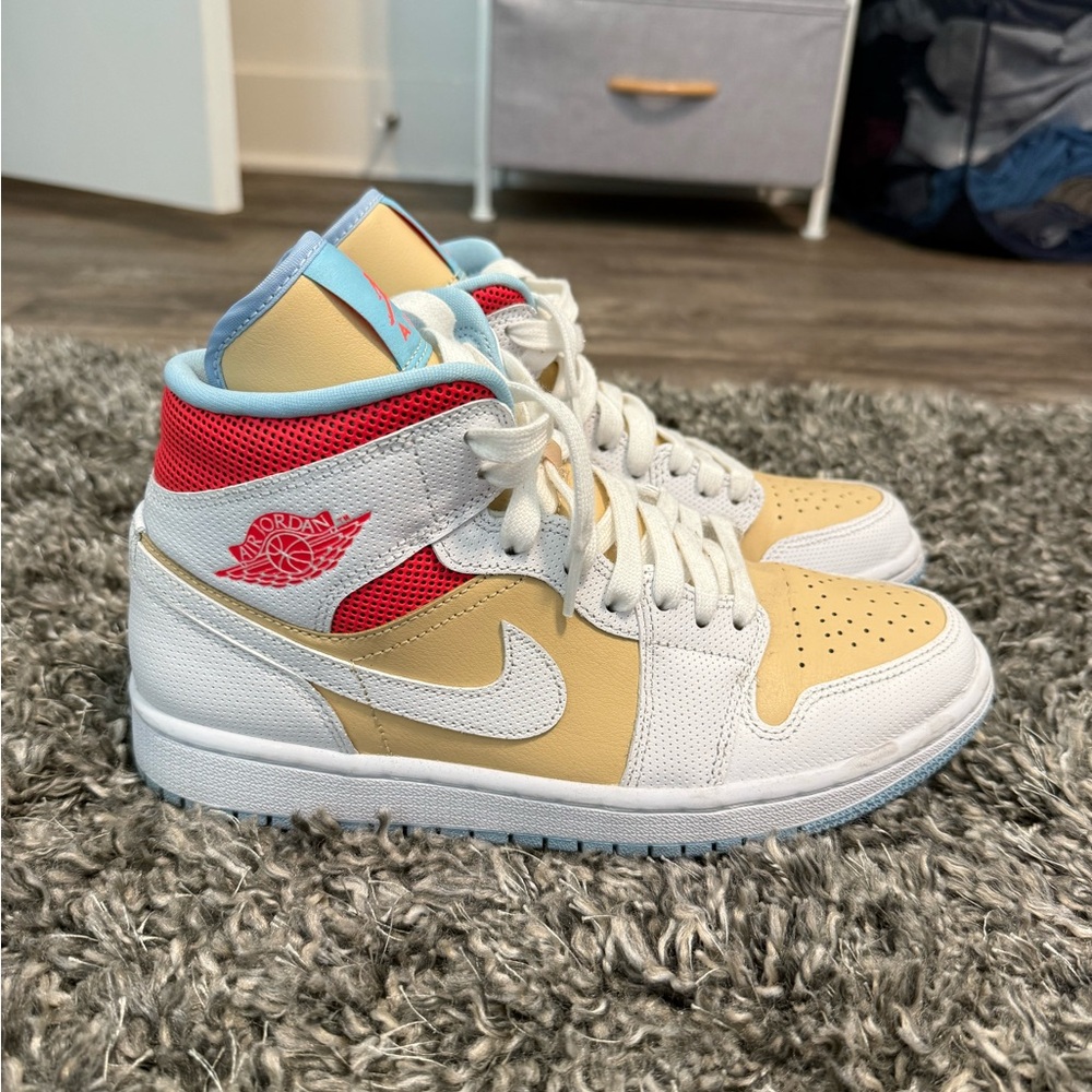 Nike Air Jordan Mid Sesame in Cream, Pink & Light Blue